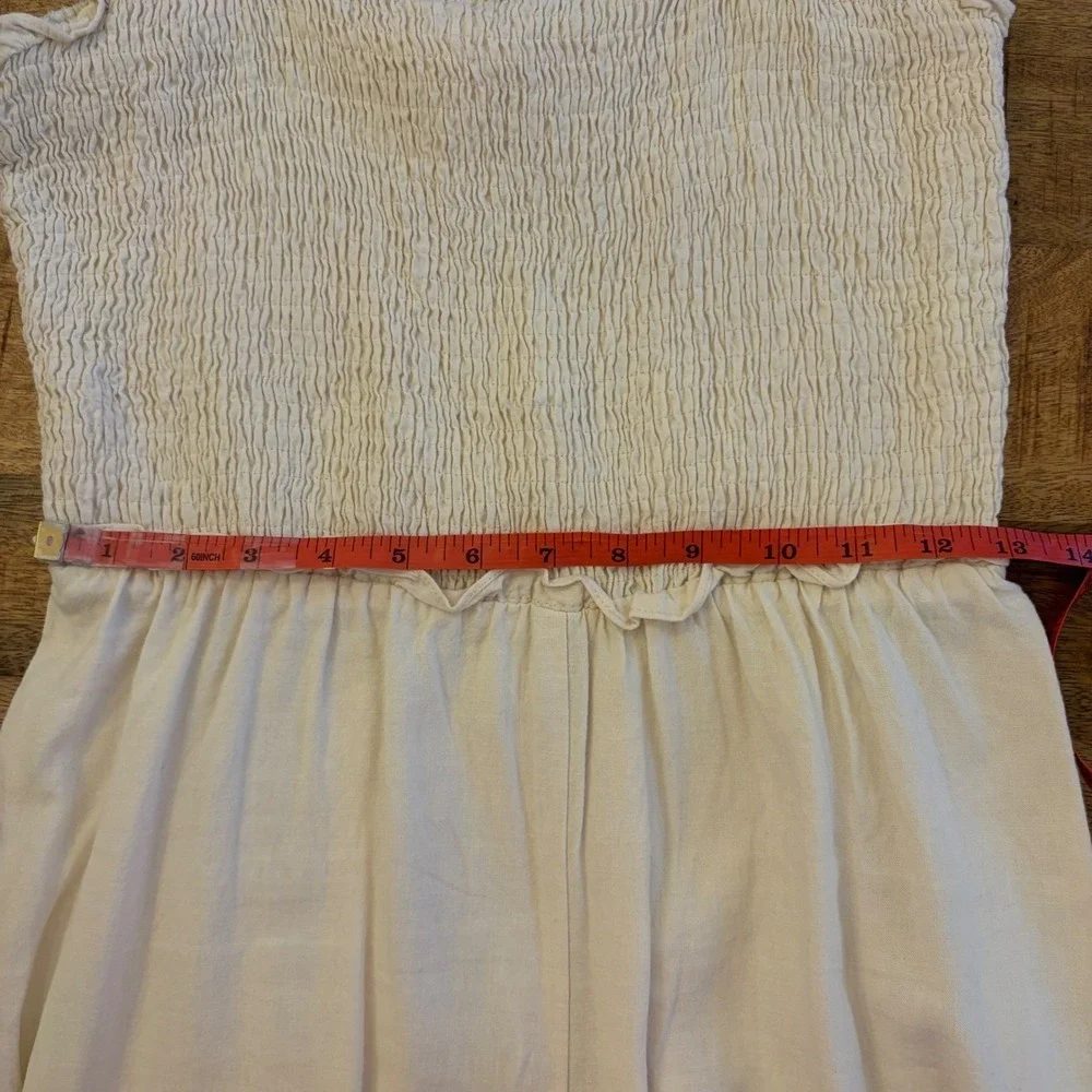 H&M Linen Blend Smocked Jumpsuit Small Wide Leg Beachy Coastal Minimalist‎ Beige